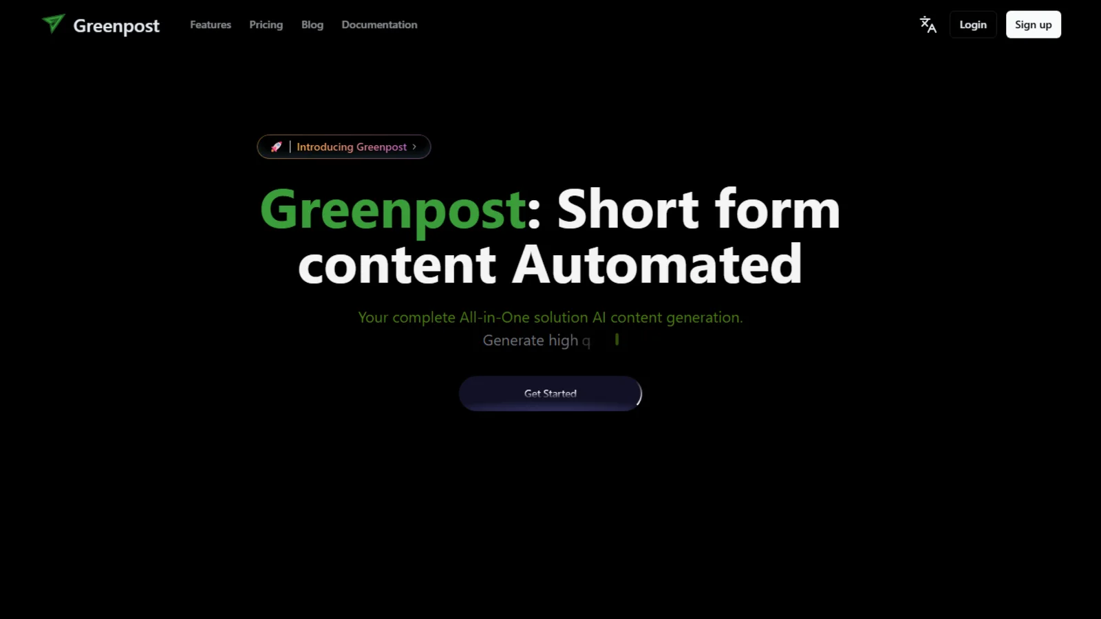 Authentic public GreenPost landing page showing its short-form content product.